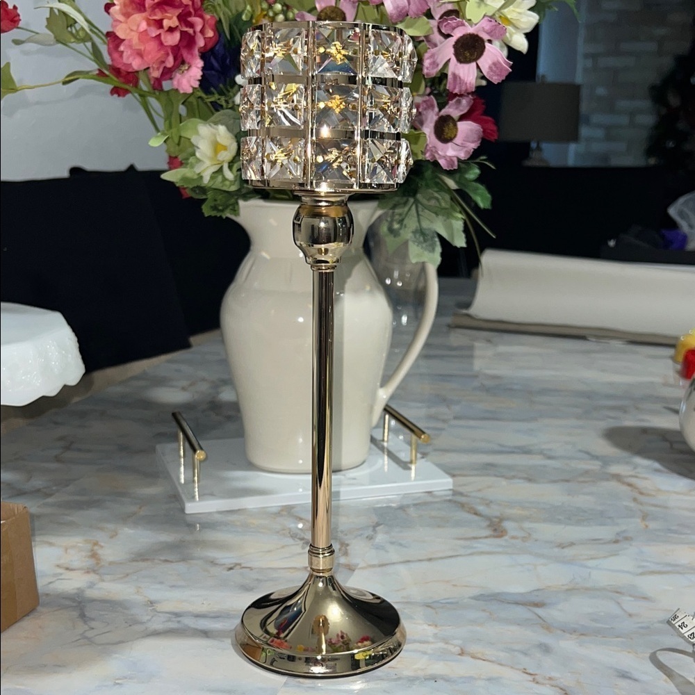 Shimmering Rhinestone Rose Gold Metal Candle/Tea Candle Holder 14.17” H $18